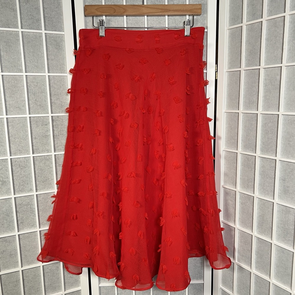 Anthropologie Style Keepers Skirt Womens M Red Textured Midi Festive Whimsical